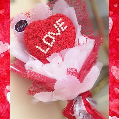 Heart Shaped Red Foam Rose Bouquet 20cm (4MUA HEART-020R)