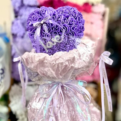 LOVE HEART PURPLE FOAM ROSES BOUQUET 25CM (4mua FOAM-025V)