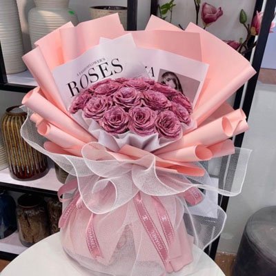 12 Glitter soap Pink Roses Bouquet (SOAP-012P)