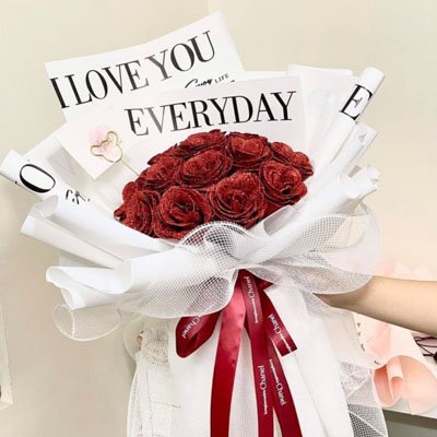 12 Glitter soap Red Roses bouquet (4mua SOAP-012R)
