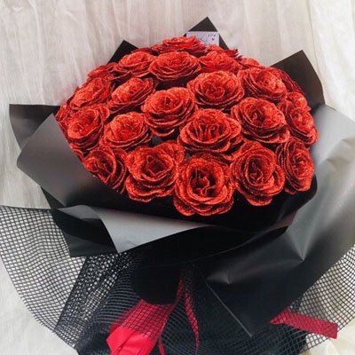 24 Glitter soap red roses bouquet (4mua SOAP-024R)