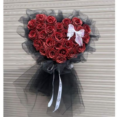 24 heart glitter soap red roses bouquet (4mua SOAP-024R1)