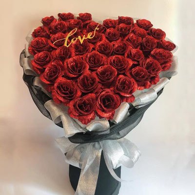 36 heart glitter soap red roses bouquet (4mua SOAP-036R)